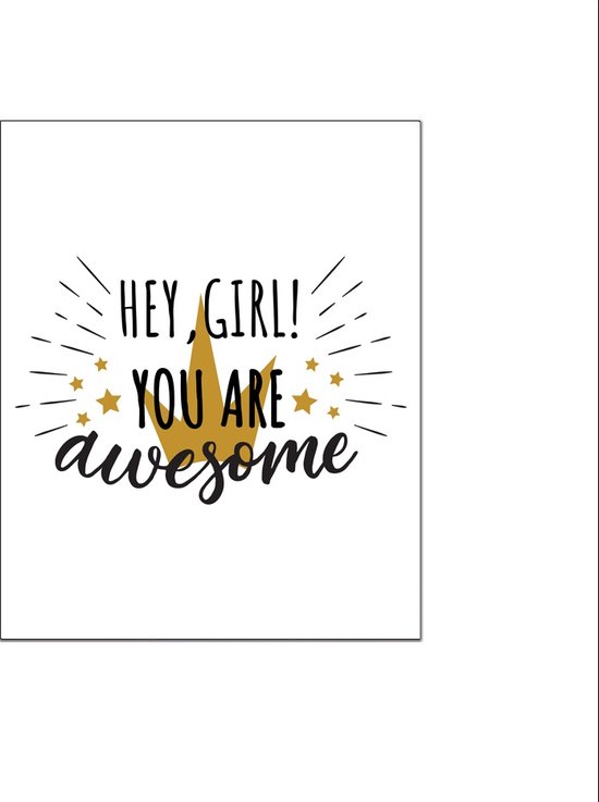 PosterDump - Hey girl you are awesome teksten - Baby / kinderkamer poster - Teksten / motivatie poster - 40x30cm