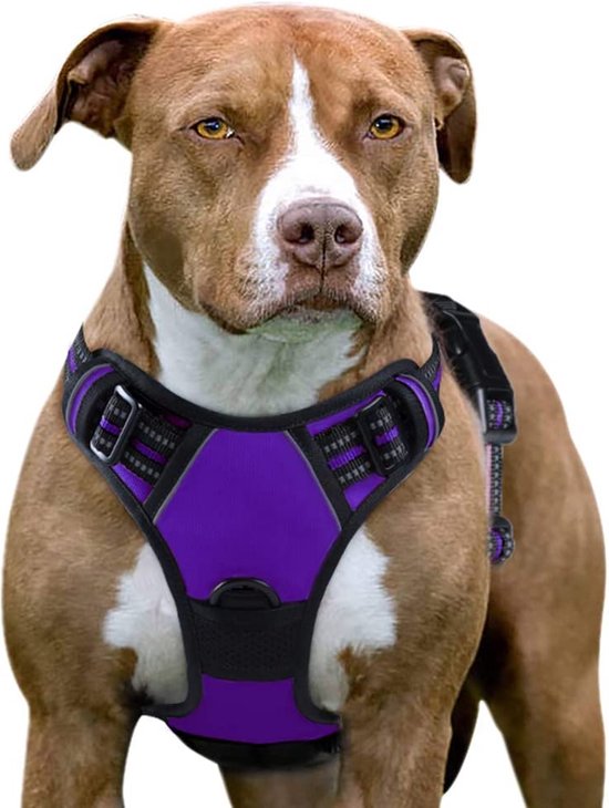 Eagloo Hondentuig No Pull, Hondenharnas voor Grote Honden, Verstelbare Harnas Hond met Reflecterend Strepen, Gewatteerd Zacht Ademend, Hondentuigje Anti-trek voor Wandelen Training, Zwart L