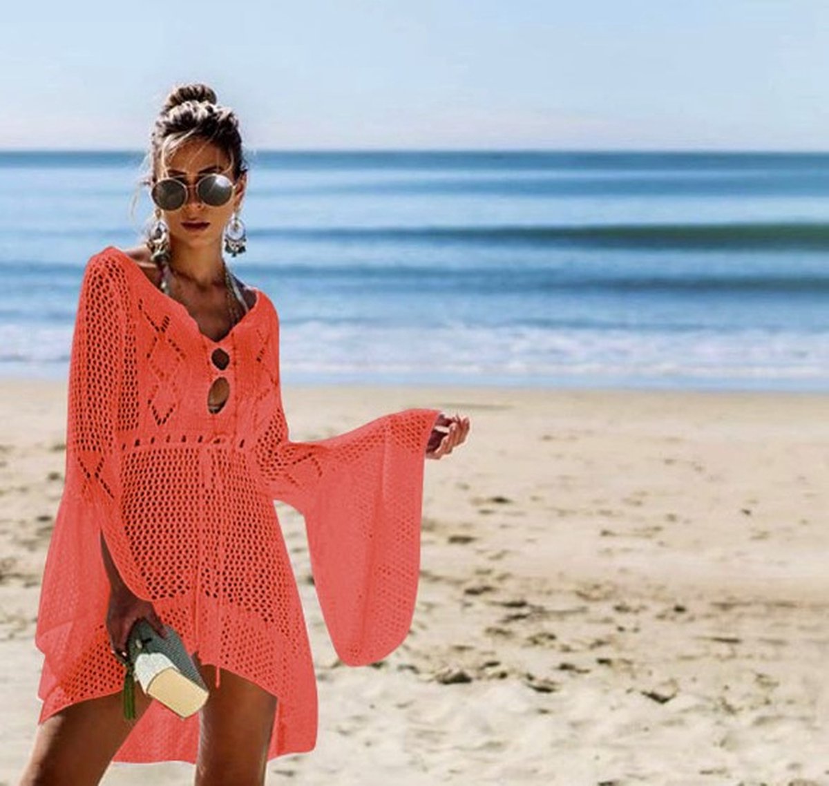 Strandjurkje - Bikini cover up - Gehaakt jurkje - Beach dress - Oranje — afbeelding 3