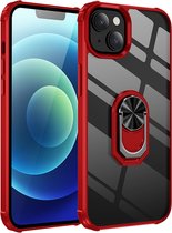 Mobiq - Clear Hybrid Ring Case iPhone 14 Plus Hoesje - rood