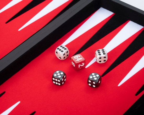 Afbeelding van het spel Backgammon 18inch, rood/zwart/wit ingelegd vilt