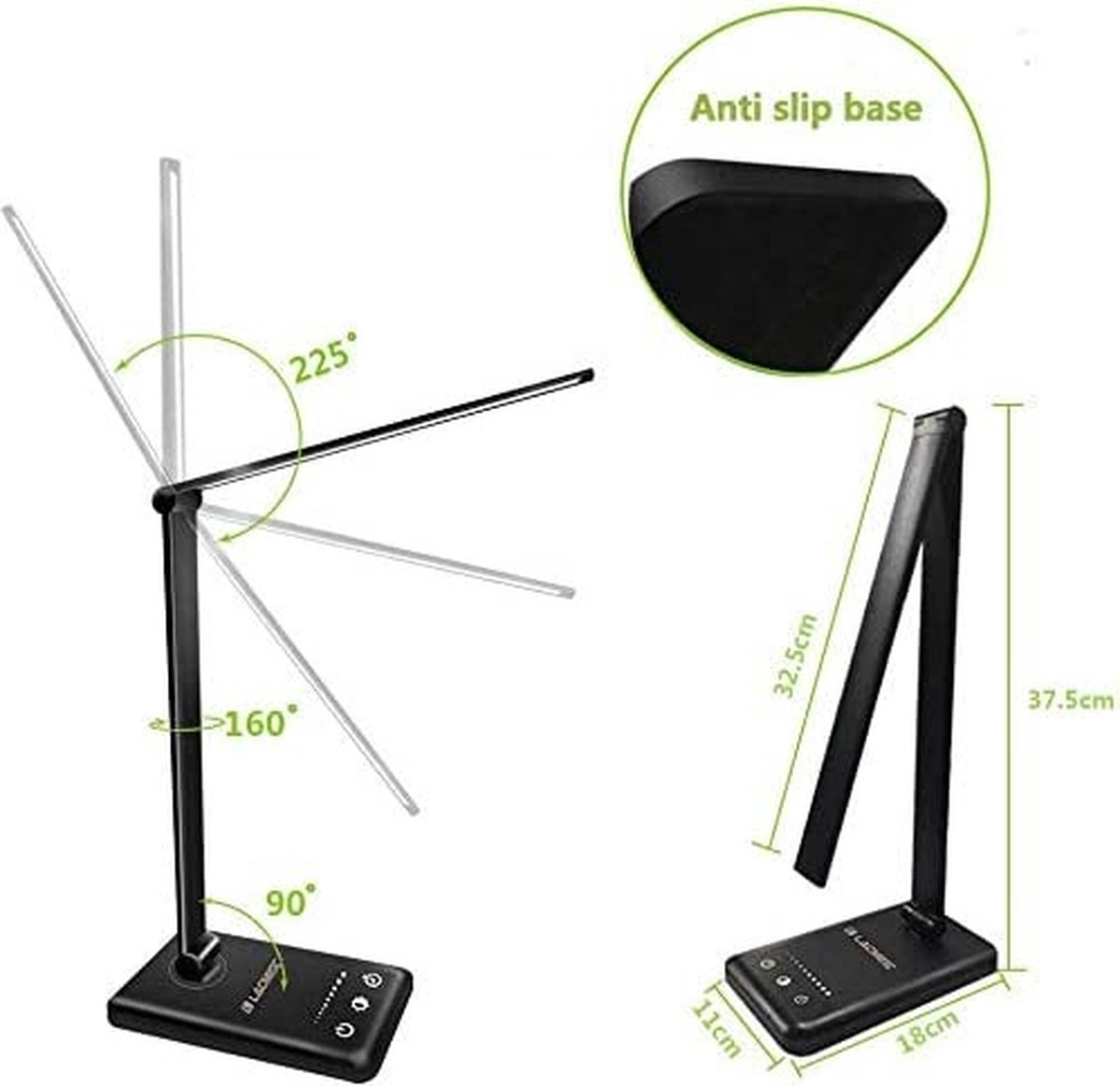 Ortho® - Bureaulamp - Bedlamp - Leeslamp - Nachtlamp - LED - Kleur licht, van Warm Wit tot Daglicht - Dimbaar - Qi draadloos opladen - USB oplaadpoort - Zwart thumbnail 6