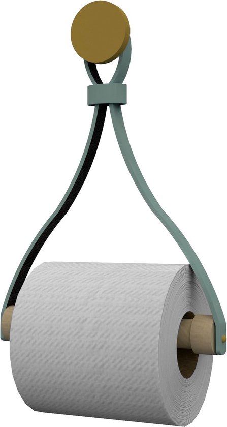 Porte-rouleau de papier toilette en cuir ' Triangle' - avec ventouse et vis - Handles and more® | BAD GREEN - porte-rouleau : Roundwood - pommeau : Goud