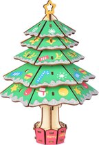 Bouwpakket 3D Puzzel Kerstboom Kerst van hout- gekleurd