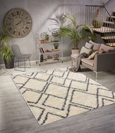 Aledin Carpets Tulum - Hoogpolig - Vloerkleed - 160x230CM - Woonkamer Tapijten - Zwart - Beige