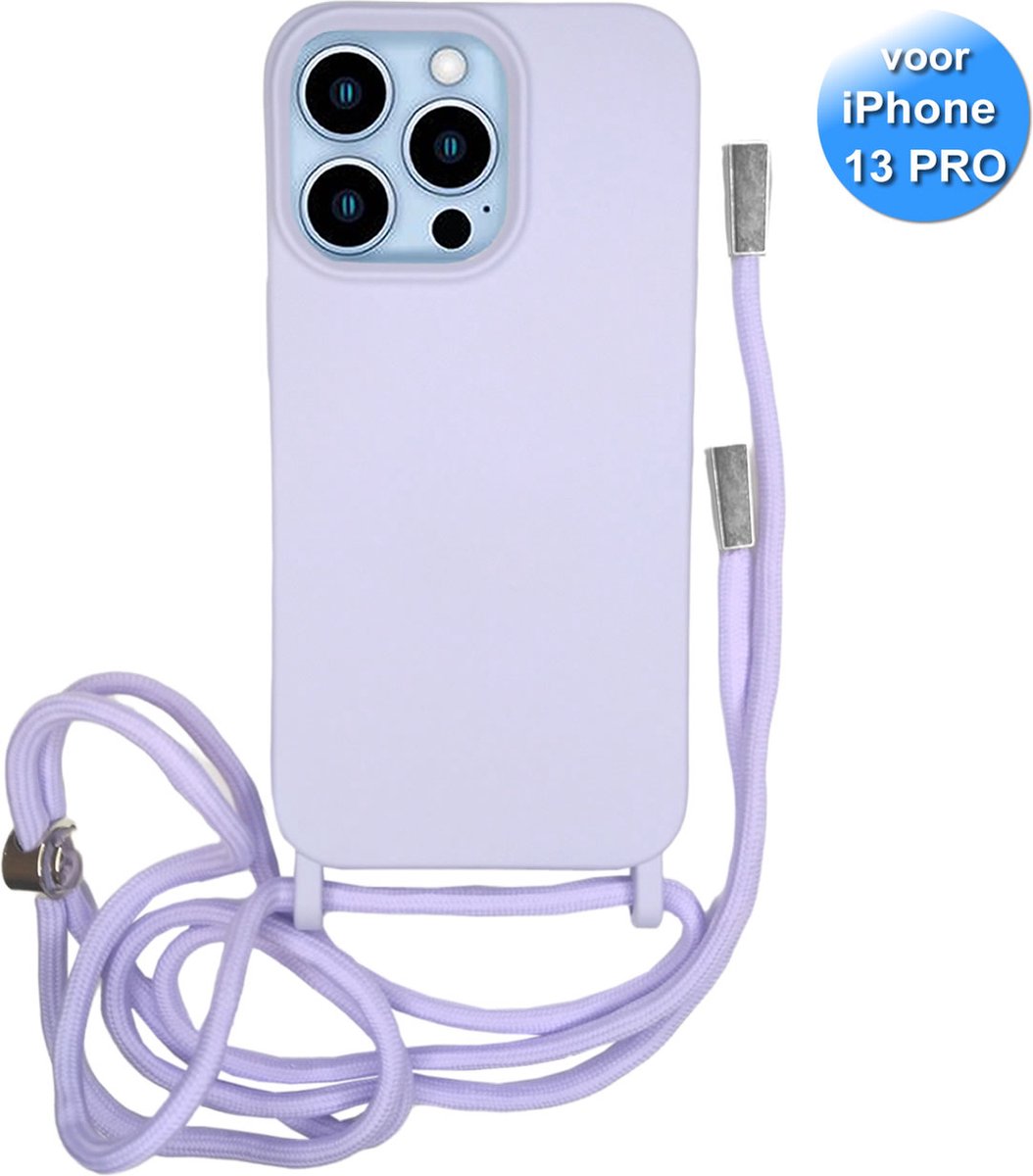 iPhone 13 Pro Hoesje - Met Koord - Siliconen - Lila / Paars