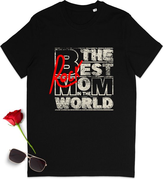 T Shirt Dames - De Beste Rock Moeder in De Wereld - Zwart - Maat S