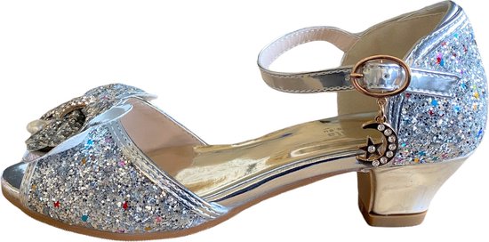 Elsa prinsessen schoenen zilver glitter strikje maat 35 - binnenmaat 22,5 cm - bij bruidskleding meisje kinderen