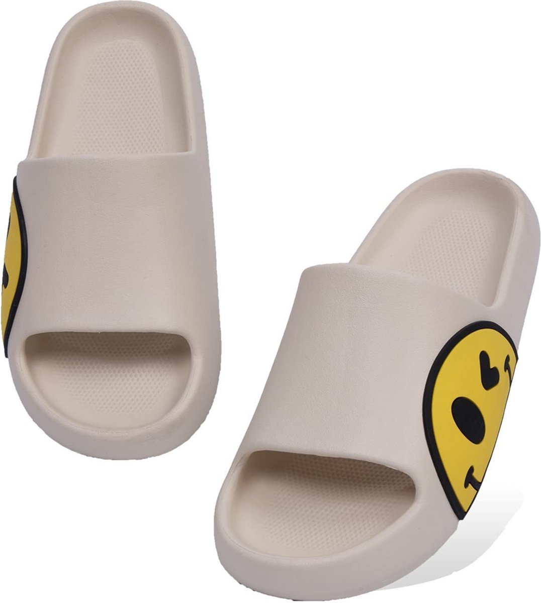 JAXY Smiley Slippers - Slippers Dames en Heren - Badslippers Dames en Heren - Badslippers Kinderen - Slippers Jongens en Meisjes - Slippers Kinderen - Maat 44-45 - Wit