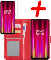 Hoes Geschikt voor OnePlus Nord CE 2 Hoesje Bookcase Hoes Flip Case Book Cover Met Screenprotector - Hoesje Geschikt voor OnePlus Nord CE 2 Hoes Book Case Hoesje - Rood