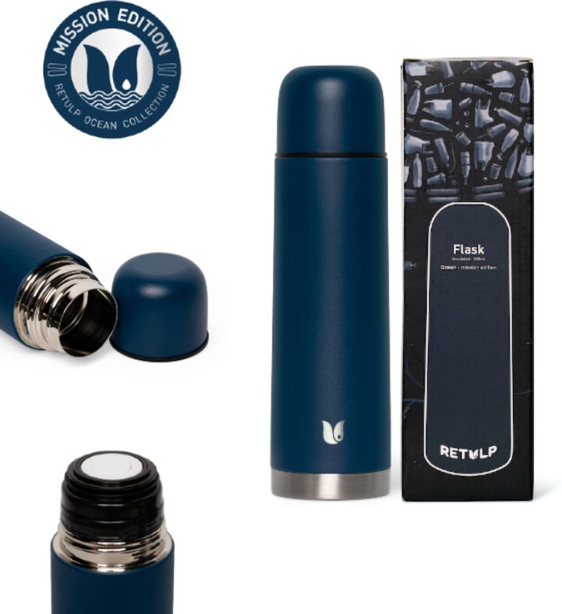 Retulp Ocean Flask - Thermosbeker - Thermosfles - 500 ml - Blauw - RVS