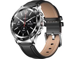 Darenci Platinum Pro Smartwatch Heren – Zilver/Zwart – Leren Band – Bluetooth Bellen & Muziek – Hartslag-, Bloeddruk- & Zuurstofmeter – IP67 Waterdicht – Luxe Activity Tracker