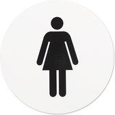 Wc bordje – Vrouw – Rond – Acrylaat - Wit met Zwart – 10 x 10 cm – Toilet bordje – Deurbord – Zelfklevend