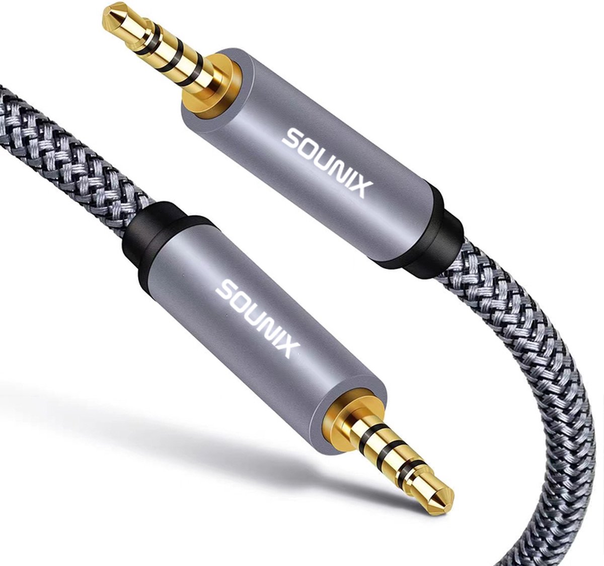 Sounix AUX Kabel 3.5 mm - Audio Kabel - 4-Pole Hi-Fi - TRRS - Gold Plated - Male to Male - Jack To Jack - 2 Meter - Sounix