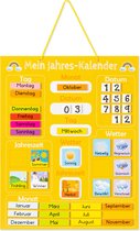 Navaris Duitse leerkalender voor kinderen - Magnetisch kalenderbord met seizoenen en het weer - Gele jaarkalender met magneten - Kinderkalender