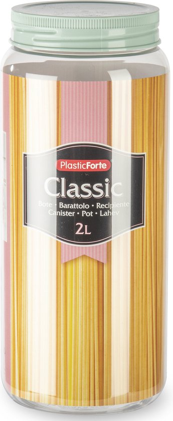 Set de 10 x bocaux / bocaux de cuisine en plastique vert menthe 2 litres avec couvercle - Dimensions : 11 x 25 cm