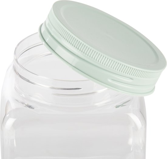 Set de 10 x bocaux / bocaux de cuisine en plastique vert menthe 2 litres avec couvercle - Dimensions : 11 x 25 cm