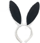 diadeem konijn - konijnenoren - zwart wit - hazen oren - bunny oren - 16cm -