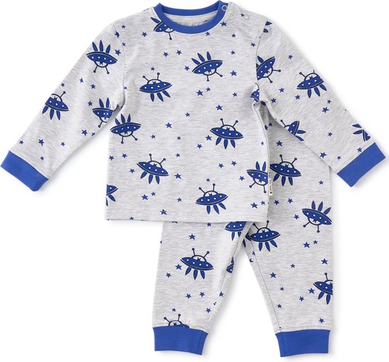 Little Label Pyjama Jongens Maat 80/12M - grijs, blauw - Marsmannetjes - Pyjama Kind - Zachte BIO Katoen