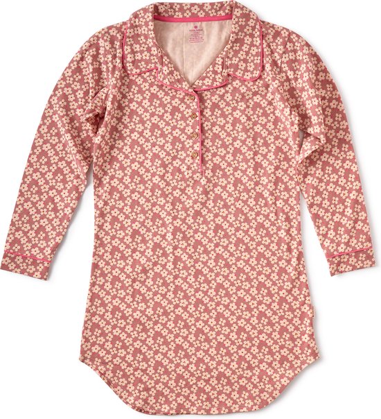 Little Label Pyjama Dames Maat XS/34 - roze, wit - Madeliefjes - Nachthemd - Slaapshirt - Zachte BIO Katoen