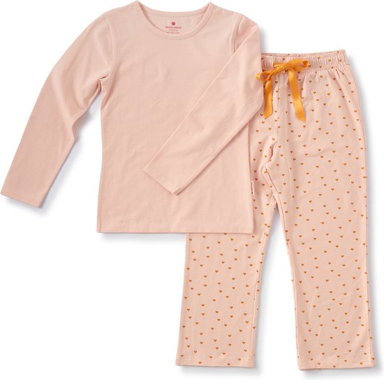 Little Label Pyjama Meisjes Maat 110-116/6Y - roze, Geel - Hartjes - Pyjama Kind - Zachte BIO Katoen