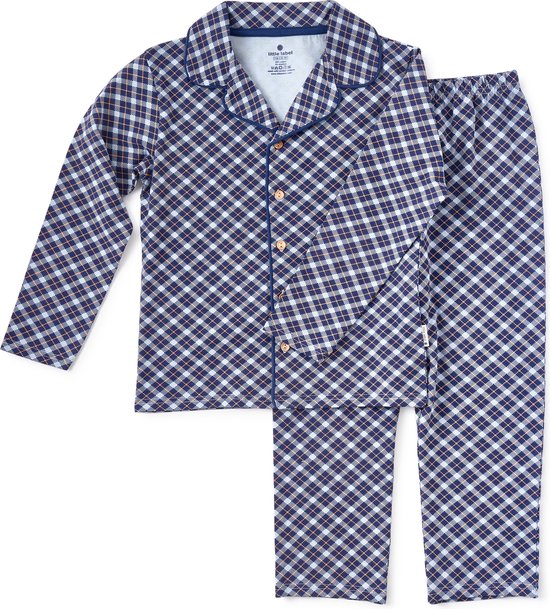 Little Label Pyjama Jongens Maat 146-152/12Y - blauw, oranje - Geruit - Pyjama Kind - Zachte BIO Katoen
