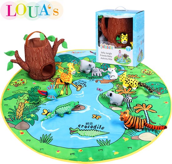 Loua's Jungle baby speelmat met 8 knuffeldieren - baby speelkleed - babygym - baby speelkleed gym - speelkleed met boog