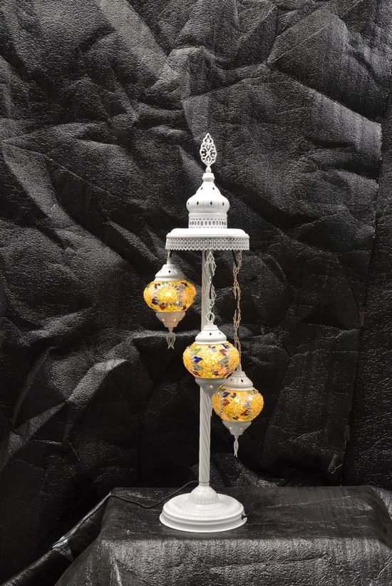 Turkse tafellamp 3 glazen bollen Oosterse staandelamp geel mozaïek