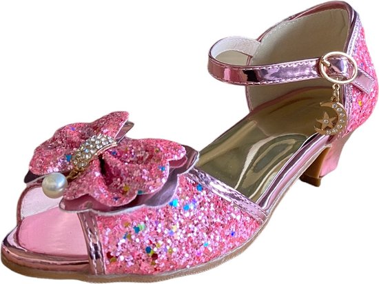 Elsa Prinsessen schoenen roze glitter strikje maat 33 - binnenmaat 21,5 cm  - bij jurk | bol.com