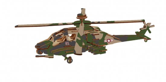 Bouwpakket Apache Helikopter hout in camouflagekleuren