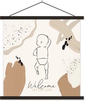 Posterhanger incl. Poster 120x120 cm - Schoolplaat - Geboorte - Welcome little one - Baby - Spreuken - Quotes - Textielposter - Zwarte latten