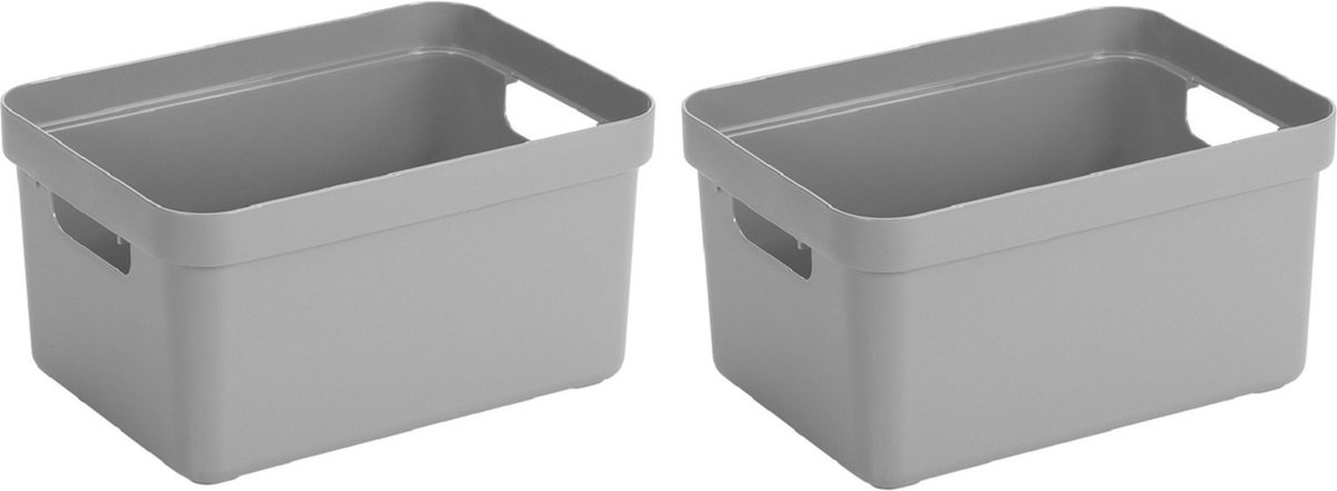 Sunware Opbergbox Sigma - Set van 6x stuks - kunststof - grijs - 13 liter - Opbergbakken/opbergers - 35 x 25 x 18 cm