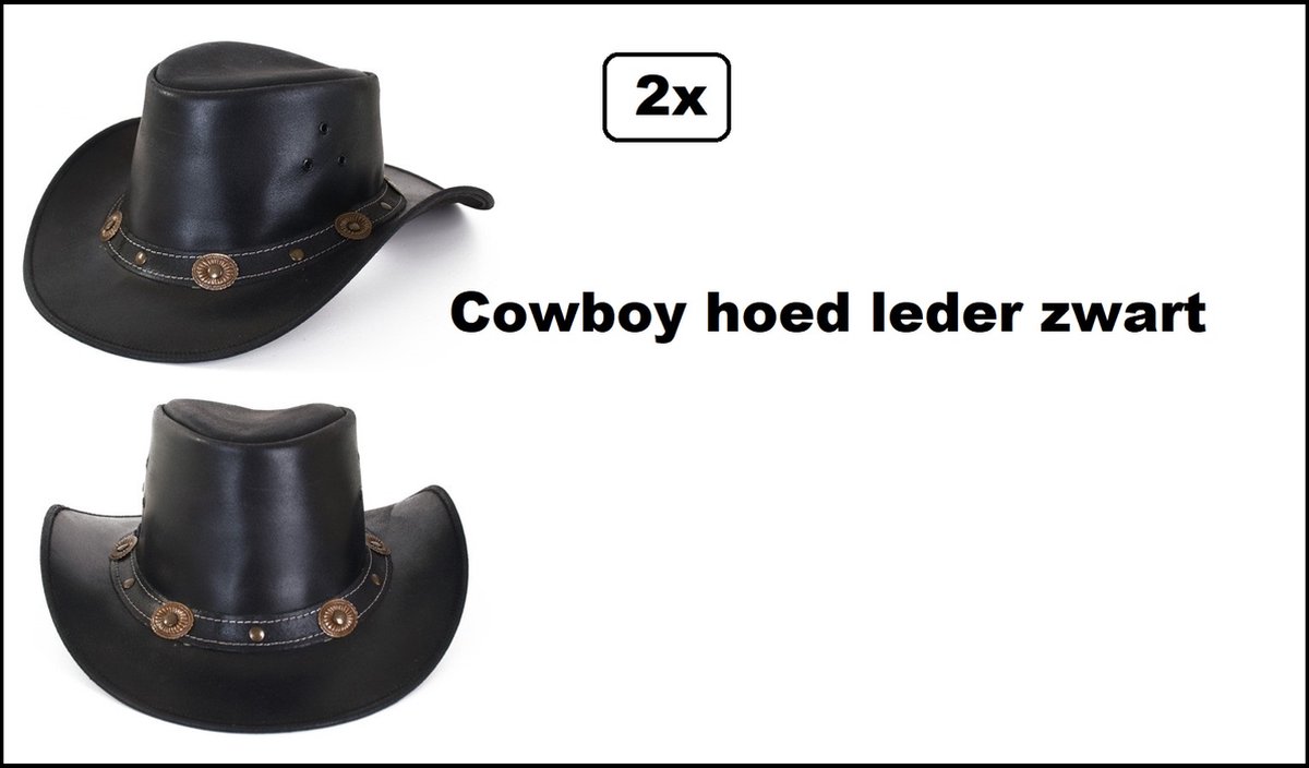 2x Cowboy leder zwart -lederen hoed - wild west western cowboy leer hoed zwart | bol.com