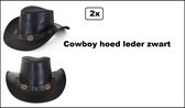 2x Cowboy hoed leder zwart -lederen hoed - wild west western cowboy leer hoed zwart