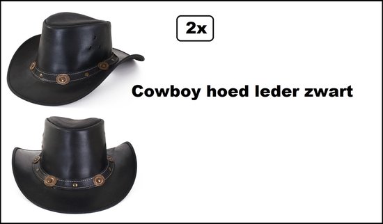 2x Cowboy hoed leder zwart -lederen hoed - wild west western cowboy leer  hoed zwart | bol.com