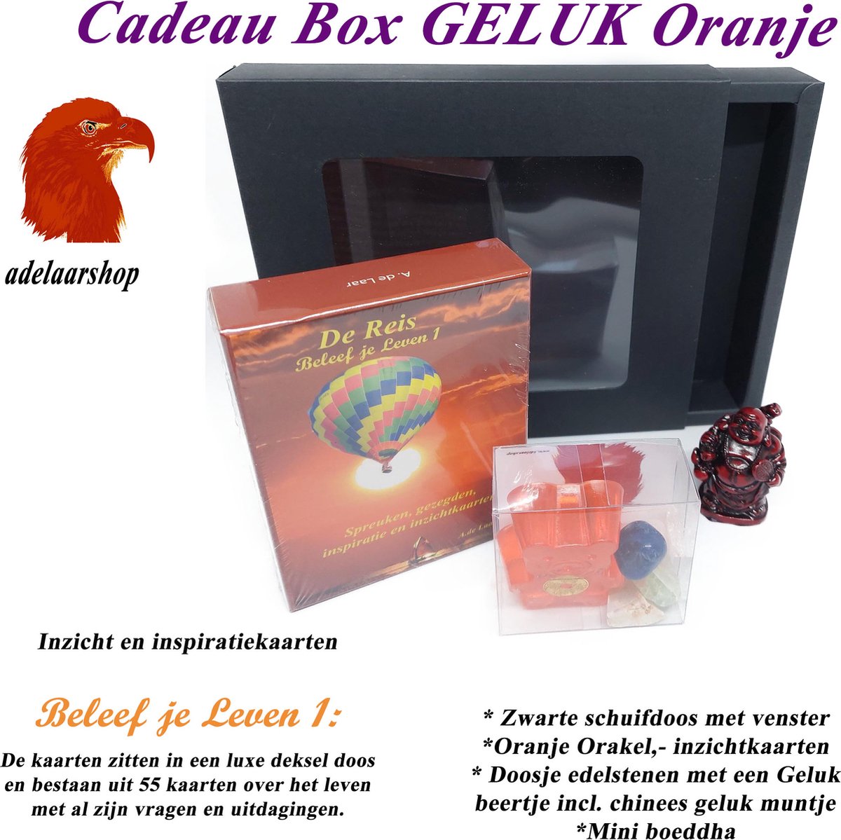 Cadeau box Oranje | Oranje : Orakel en inzichtkaarten | Cadeau | orakelkaarten | inspiratiekaarten | tarotkaarten | intuïtiekaarten |Liefde | GELUK |Edelsteentjes | Boeddha | A. de Laar | Oranje
