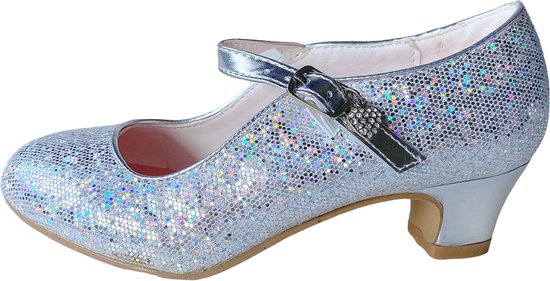 Elsa en Anna schoenen zilver glitterhartje Spaanse Prinsessen schoenen -  maat 29 | bol.com
