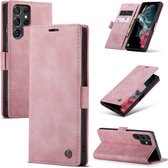 Caseme Geschikt Voor Samsung S22 Ultra hoesje - Retro Boekmodel Roze