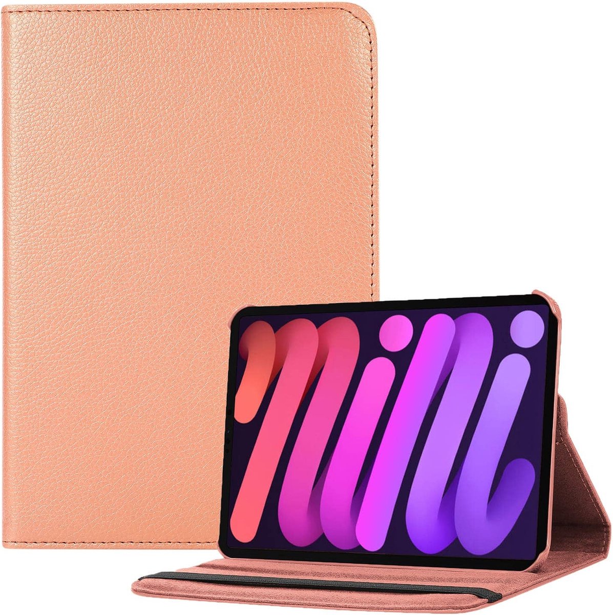 Geschikt Voor iPad Mini 6 Hoes - Mini 6 Cover - Mini 6 Case - Bookcase - Hoesje - 8.3 Inch - Met Standaard - 360 Draaibaar - Roterend - Rosegoud