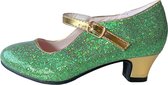 Verkleed schoenen groen goud, Spaanse schoenen - maat 35 (binnenmaat 22,5 cm) bij prinsessenjurk Anna princes - jurk sprookje -