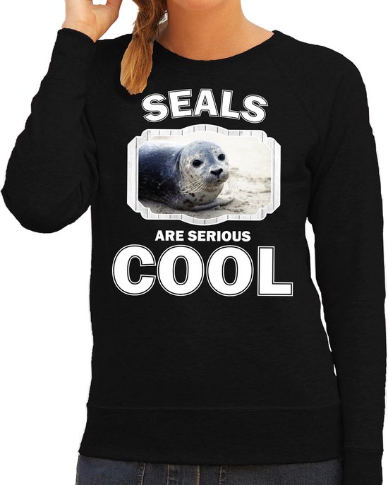 Dieren grijze zeehond sweater zwart dames - seals are serious cool trui - cadeau sweater grijze zeehond/ zeehonden liefhebber XS
