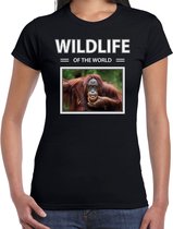 Dieren foto t-shirt Aap - zwart - dames - wildlife of the world - cadeau shirt Orang oetan apen liefhebber XXL