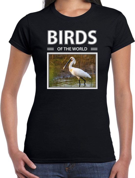 Dieren foto t-shirt Lepelaar - zwart - dames - birds of the world - cadeau shirt Lepelaars liefhebber XS
