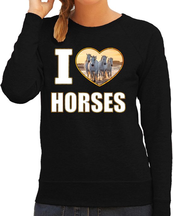 J'adore les chevaux pull avec des animaux photo d'un cheval blanc noir pour dames - cadeau pull amoureux des chevaux S