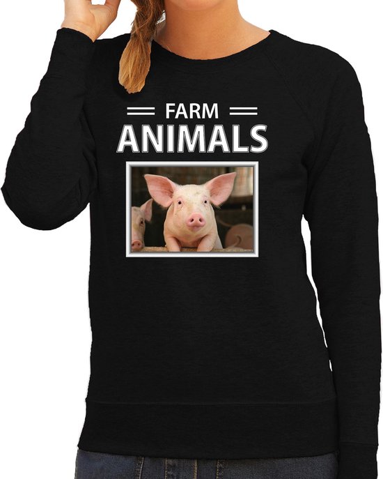 Dieren foto sweater Varken - zwart - dames - farm animals - cadeau trui Varkens liefhebber XXL
