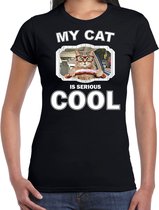 Rijdende kat katten t-shirt my cat is serious cool zwart - dames - katten / poezen liefhebber cadeau shirt S