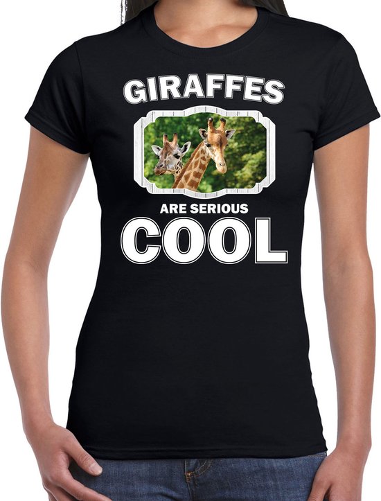 Dieren giraffen t-shirt zwart dames - giraffes are serious cool shirt - cadeau t-shirt giraffe/ giraffen liefhebber M