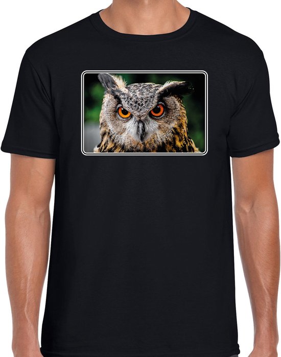 Dieren shirt met uilen foto - zwart - voor heren - roofvogel / uil cadeau t-shirt - kleding XL