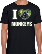 I love monkeys t-shirt met dieren foto van een Gorilla aap zwart voor heren - cadeau shirt apen liefhebber L