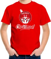 Rendier Kerstbal shirt / Kerst t-shirt Merry Christmas rood voor kinderen - Kerstkleding / Christmas outfit 164/176